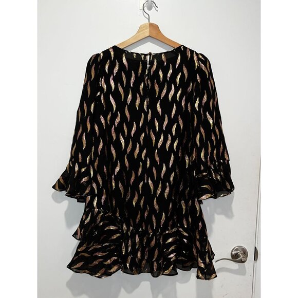 Saloni Black & Metallic Patterned Ruffle Hem Long Sleeve Back Zip Closure Women' - Picture 5 of 11